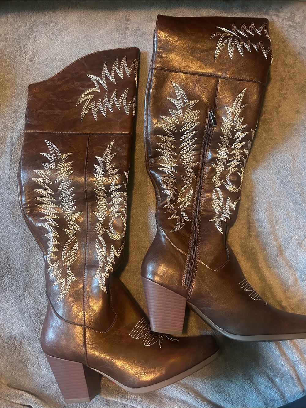 Brown Embroidered knee length Western Boots